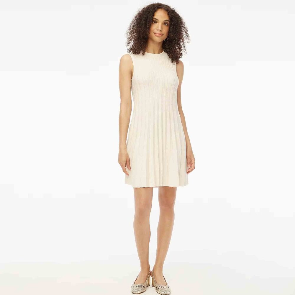 NWT J. Crew Pleated Sleeveless Sweater Dress in Natural size M